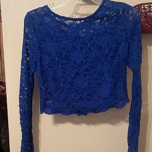 Elegant Blue Lace Long Sleeve Top